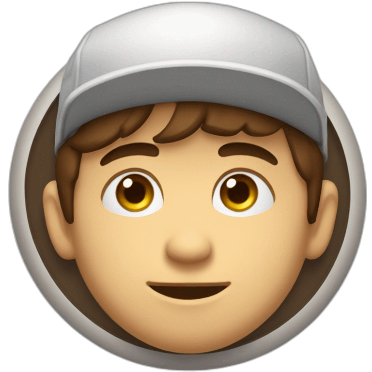 Guy with brown hair and short, eyes with a cap that is behind a circle window that try to go out with a hand on the top of cornice emoji