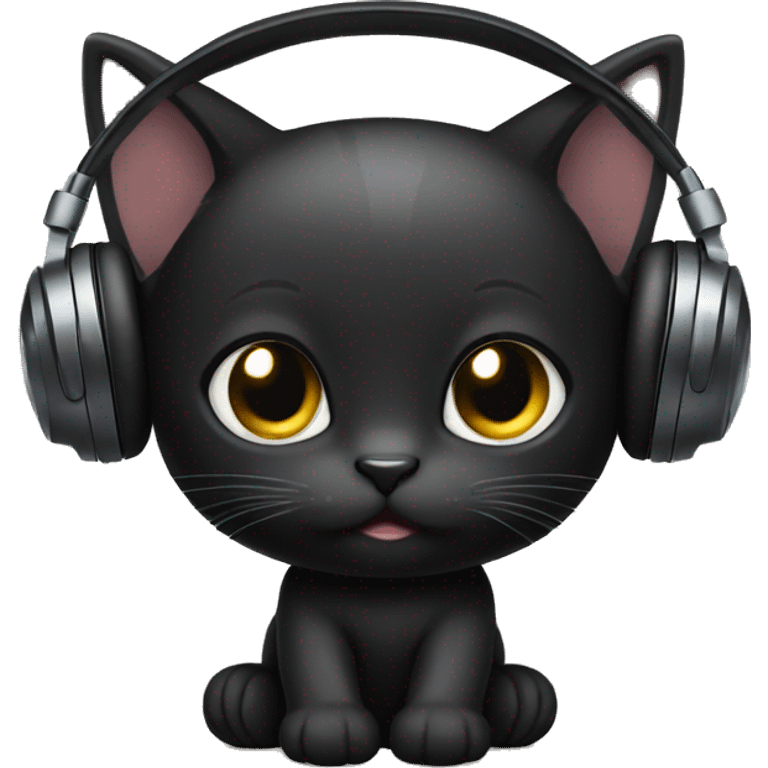 Black kitten wearing headphones emoji