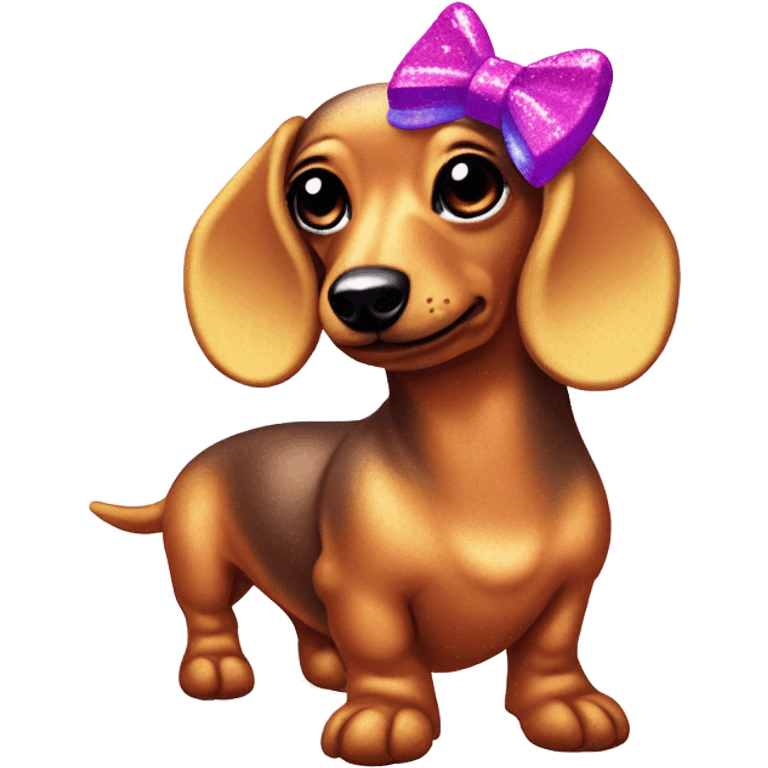 Lisa frank glitter fluffy dachshund with bows on head emoji