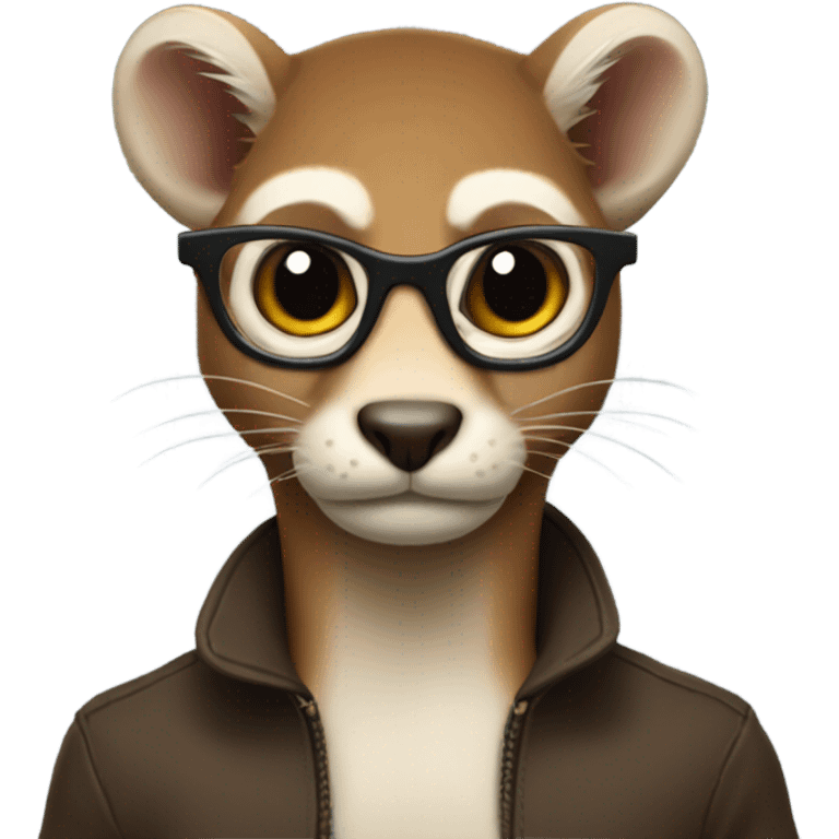 Mean weasel wearing black frame glasses emoji