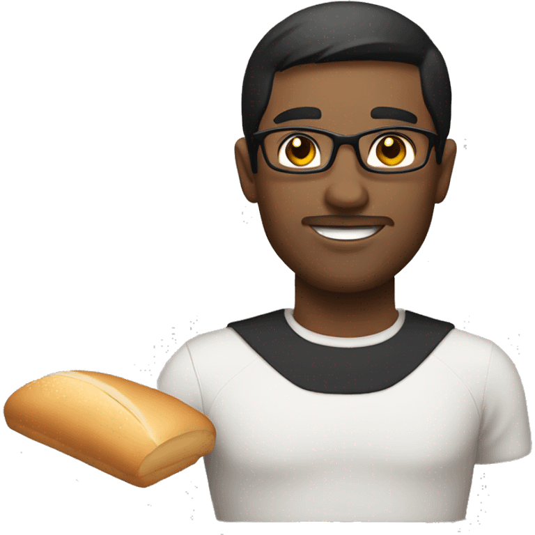 A man with black short hair and wearing a glass with light bread emoji