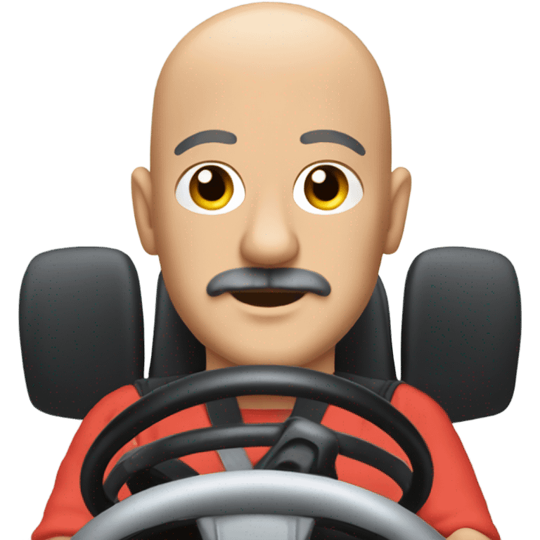 Bald man with mustache driving a gokart  emoji