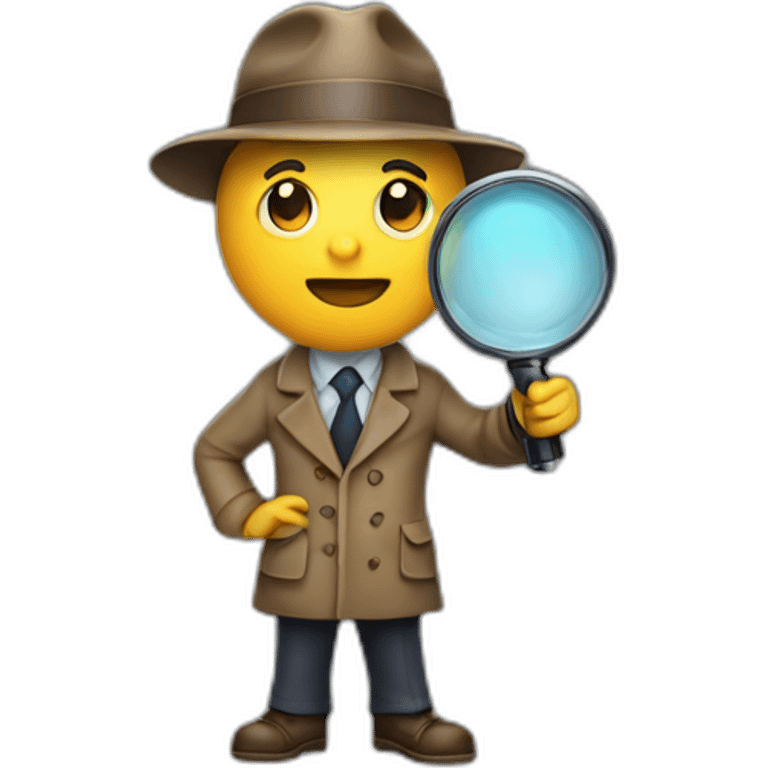 A detective in a detective outfit full body looking through a magnifying glass emoji