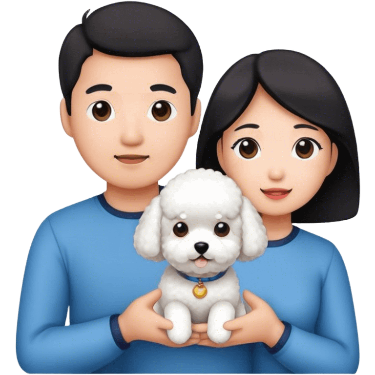 asian man and woman holding a bichon emoji