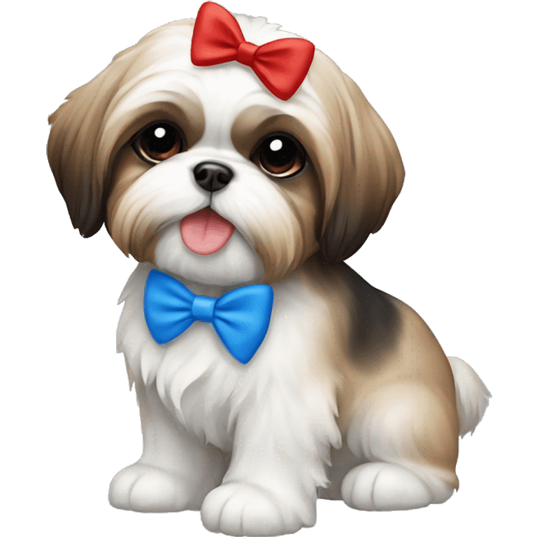 Shihtzu puppy with red and blue bow emoji