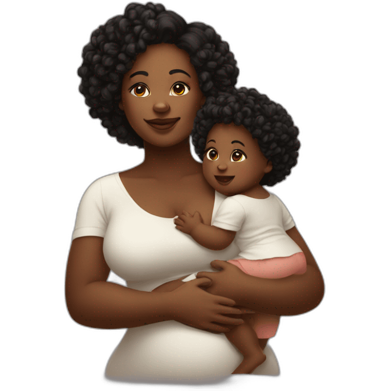 beautiful heavyset Black women holding two babies emoji