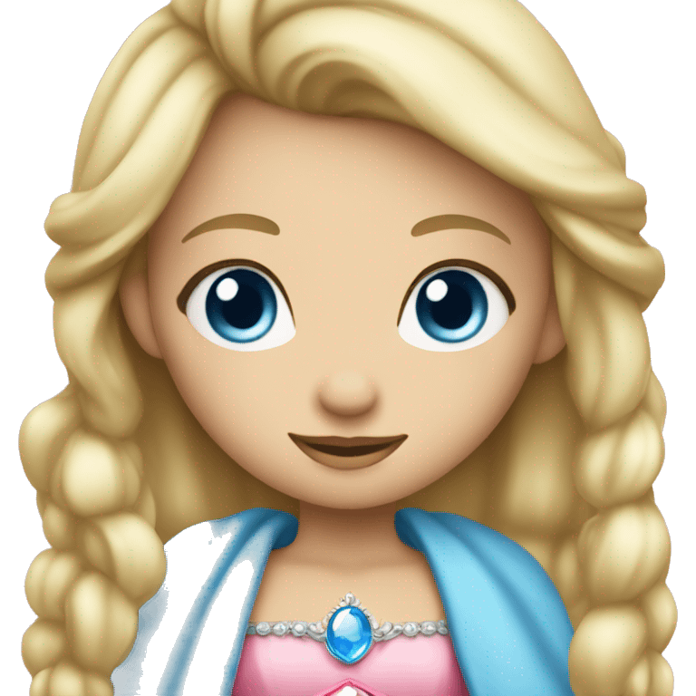 Little blonde princess with blue eyes with pink princess crown emoji