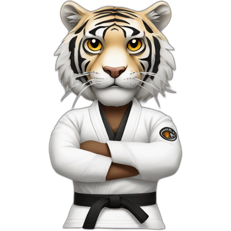 Tiger with evil face  jiu-jitsu black belt with his arms crossed emoji