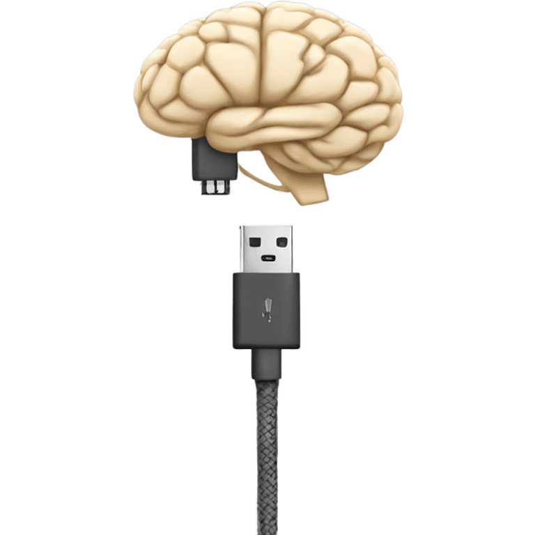 USB cable connected to human brain emoji