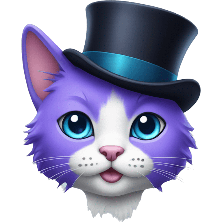 purple haired cat in top hat blue eyes  emoji