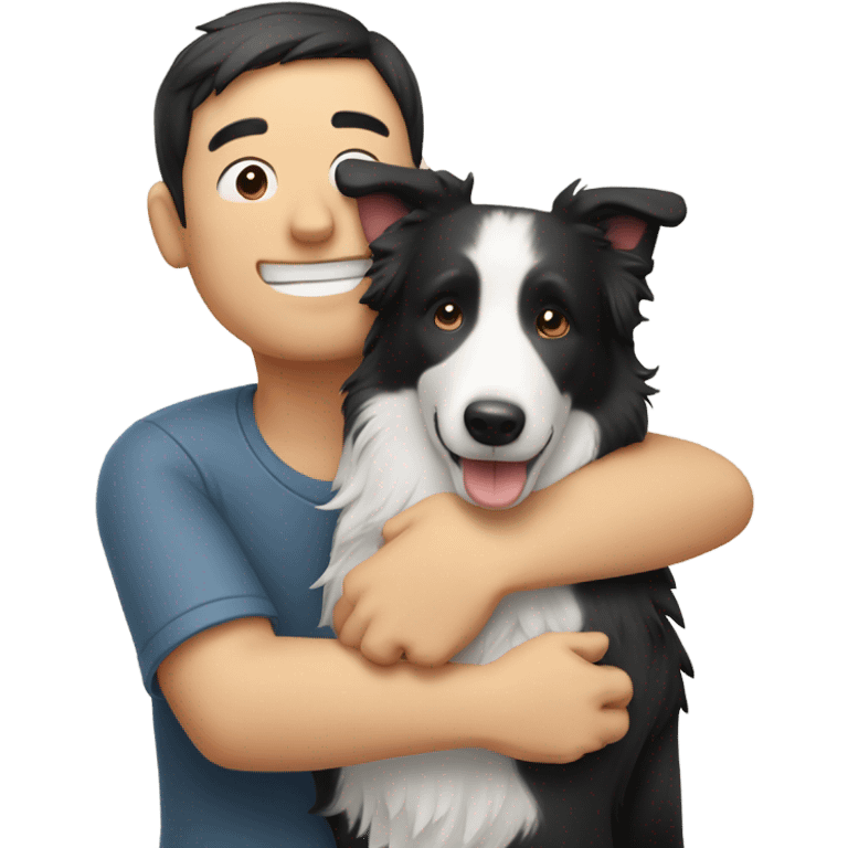 A Chinese man hug a border collie
 emoji