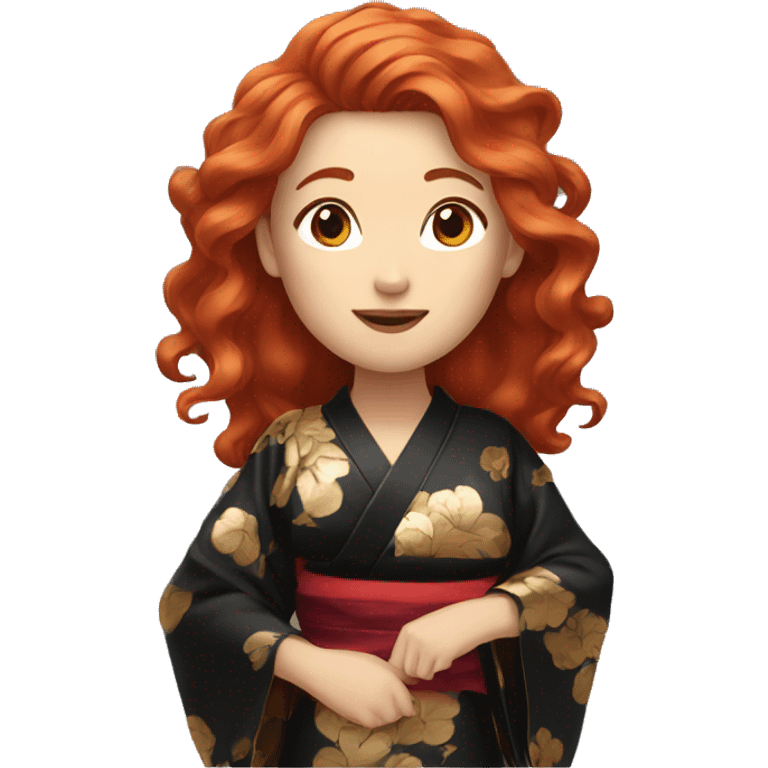 Long wavy Red hair woman, wearing a black gold kimono emoji