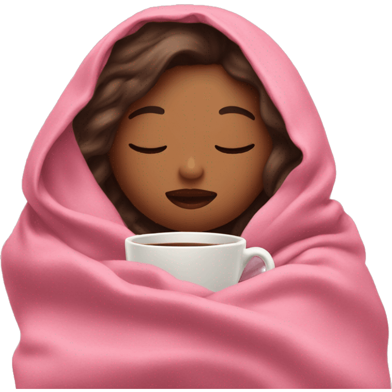 girl inside a pink blanket sipping coffee eyes closed emoji