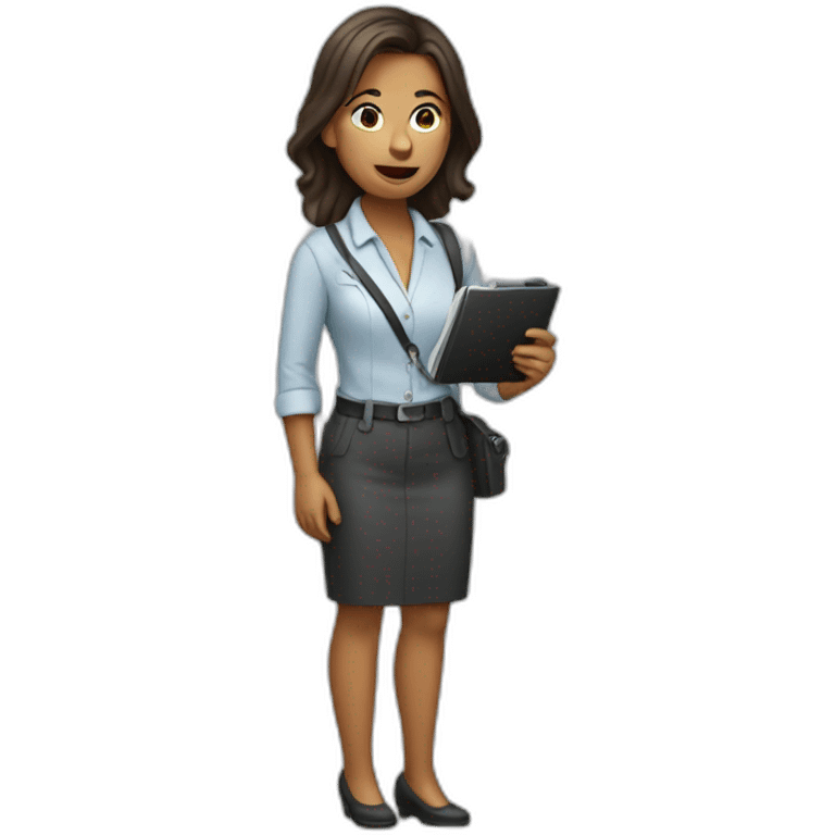 journalist with full body holding a micro at her mouth emoji