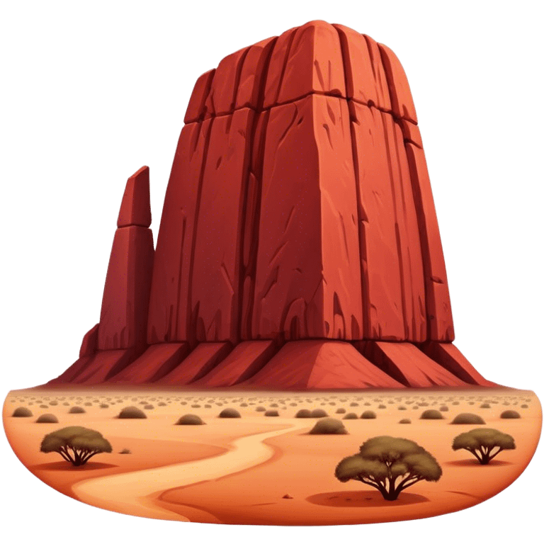 Cinematic Realistic Uluru Landmark Emoji, showcasing the massive, red monolith rising from the desert rendered with rich textures and warm, dramatic lighting. emoji