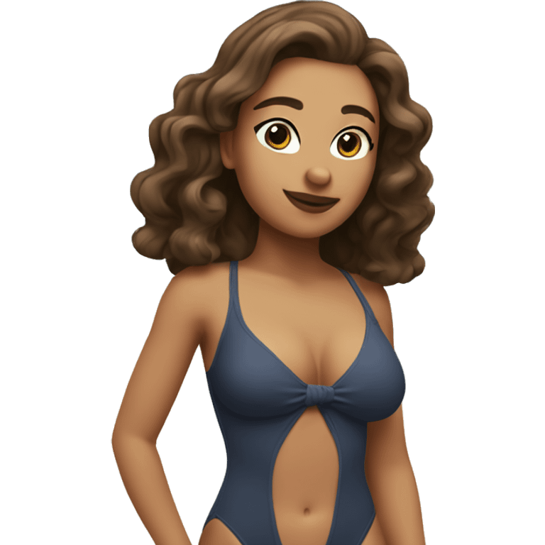 Slim-Thicc caucasian brunette lady swimsuit posing emoji