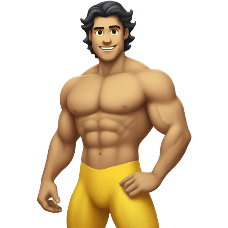 Tan muscular merman with dark hair and yellow tail emoji