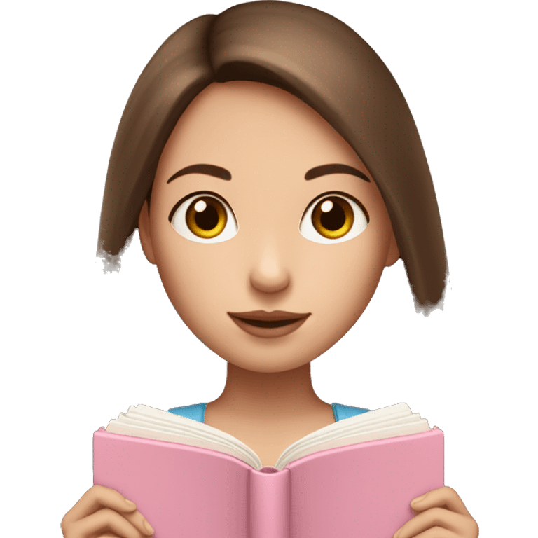 fair-skinned girl with long and straight brown hair holding a baby-pink-colored book emoji