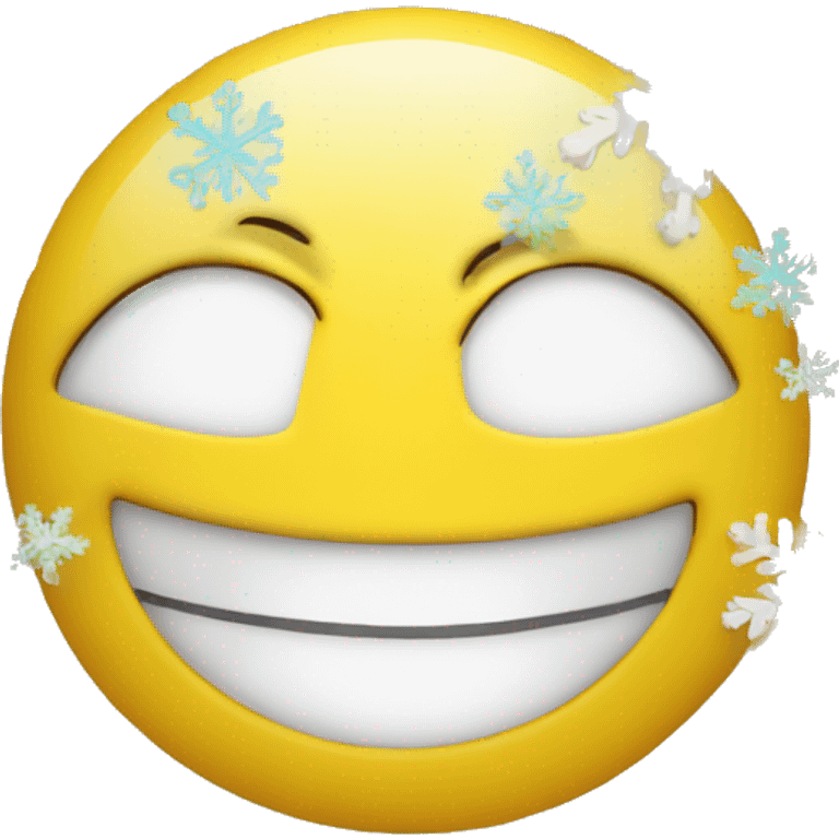 A yellow face emoji smiling with snowflakes falling around h emoji