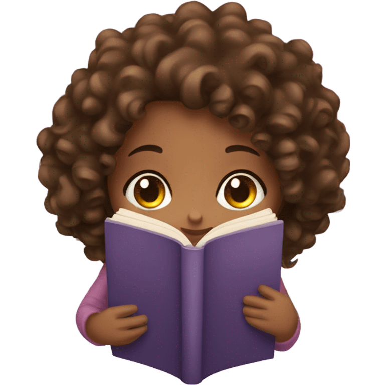  Brown curly hair girl Reading a book emoji