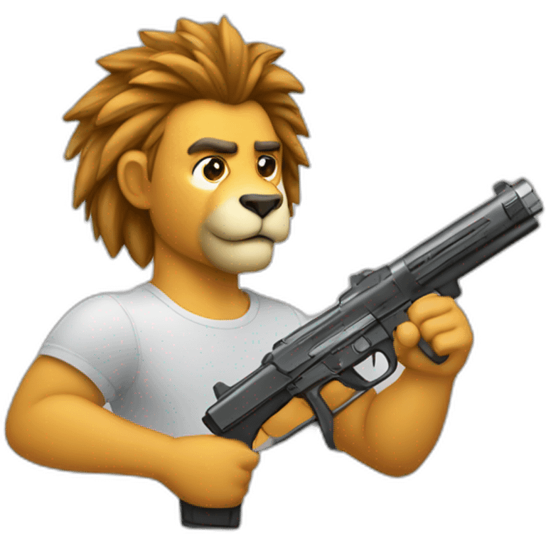 Homme au visage de lion avec pistolet à la main emoji