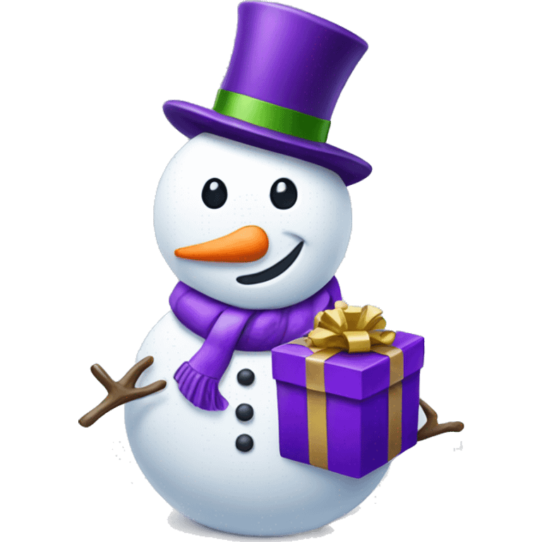 Snowman with purple present emoji