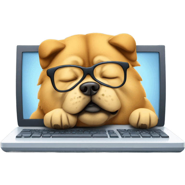 chow chow with glasses sleeping on computer emoji