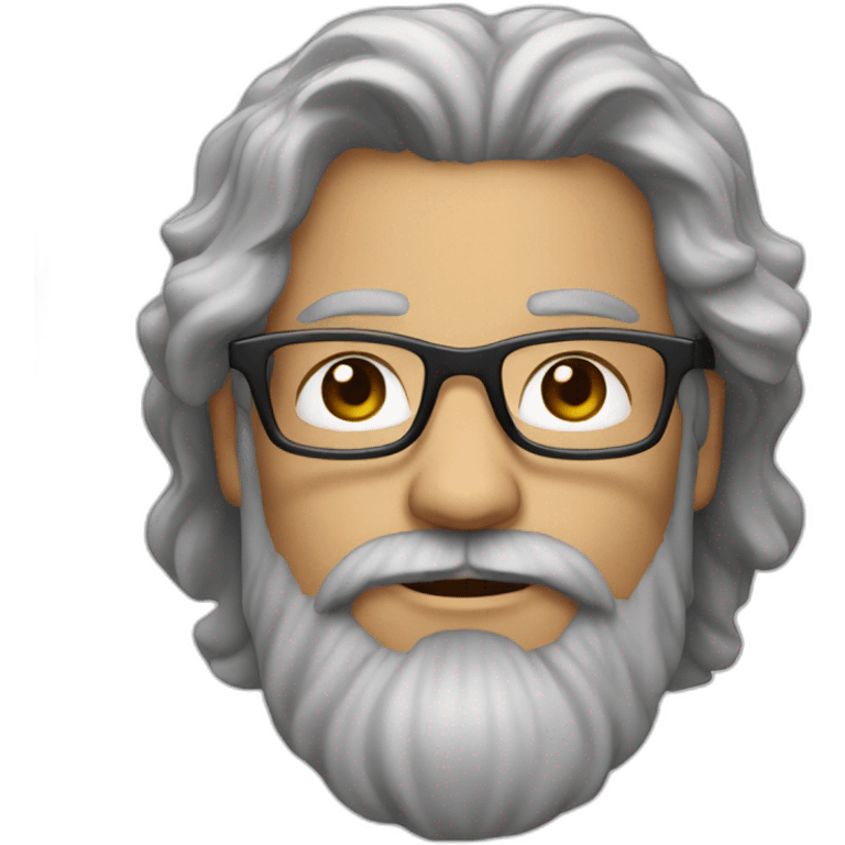 man with a beard and long dark curly hair, with square, red glasses and slightly gray hair and a grayer beard emoji