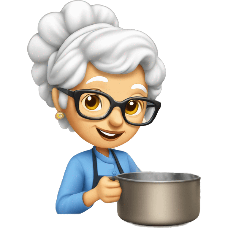 Cute cartoon Italian younger looking grandma cooking marshmallows in kitchen emoji