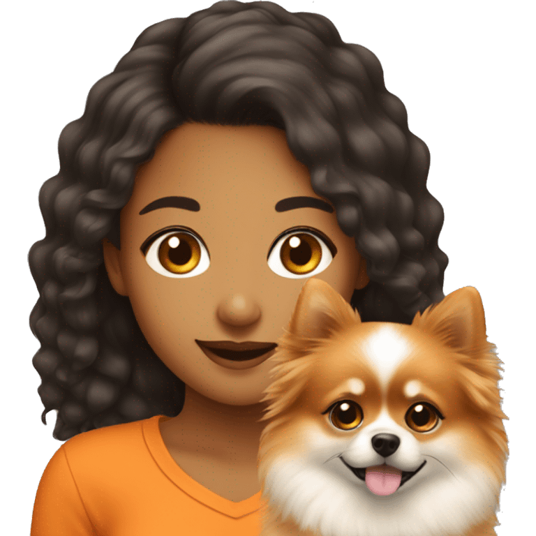 Young Latina girl with orange Pomeranian emoji