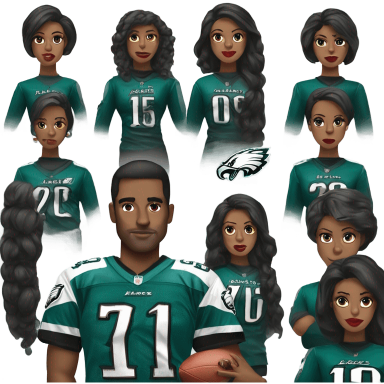  White female dark hair red lips wearing Philadelphia Eagles jersey emoji