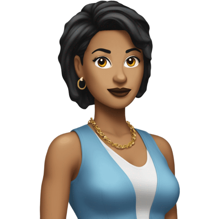 Tanned woman with black hair dressed in 1990s hip hop hair, makeup, and attire  emoji