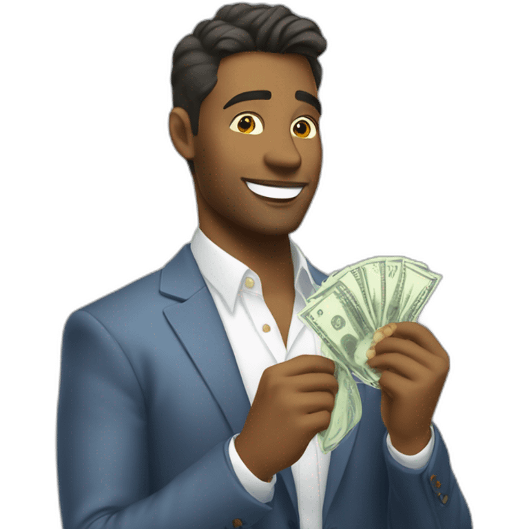 Good looking Gay man raining dollar bills emoji