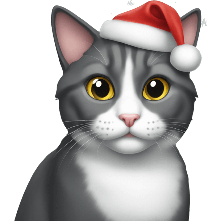 Gray tuxedo cat Christmas  emoji