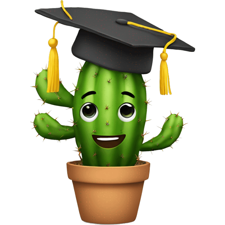 A cactus with a smiling face and a graduation hat  emoji