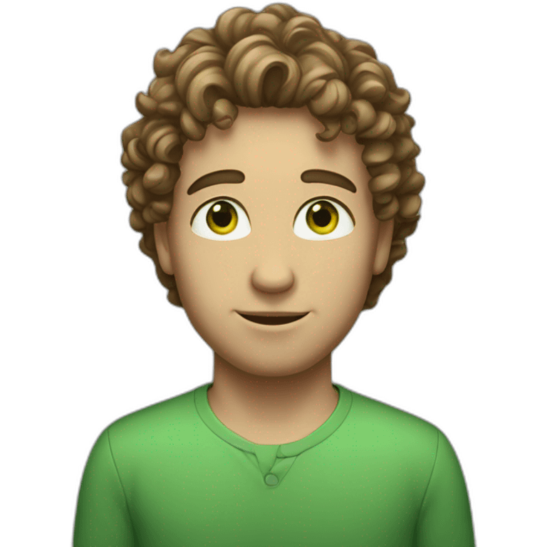 man with curly hear , green eyes , emoji