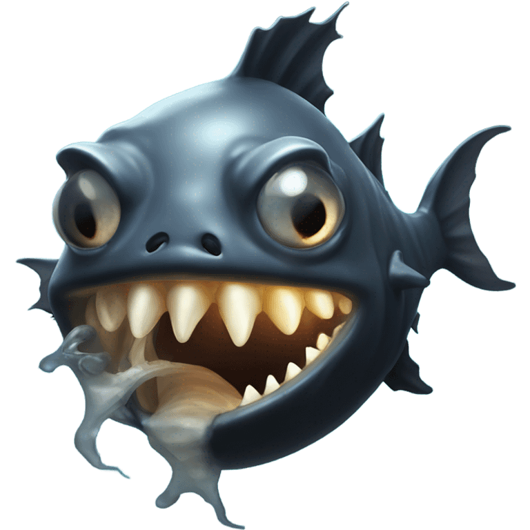 Anglerfish with a glowing lure hanging from its forehead, sharp teeth, and big eyes. emoji