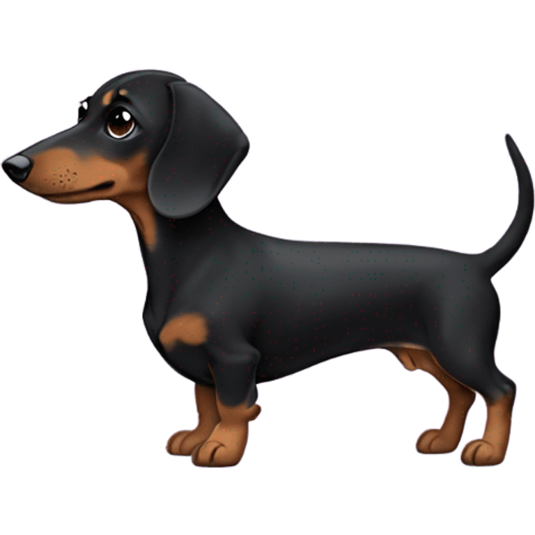 Short-haired merle black dachshund with black-haired girl emoji