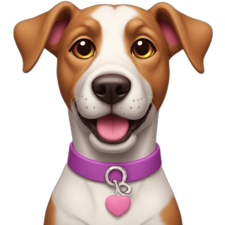 a purple dog with a brown nose and a pink collar with a bone happy  emoji