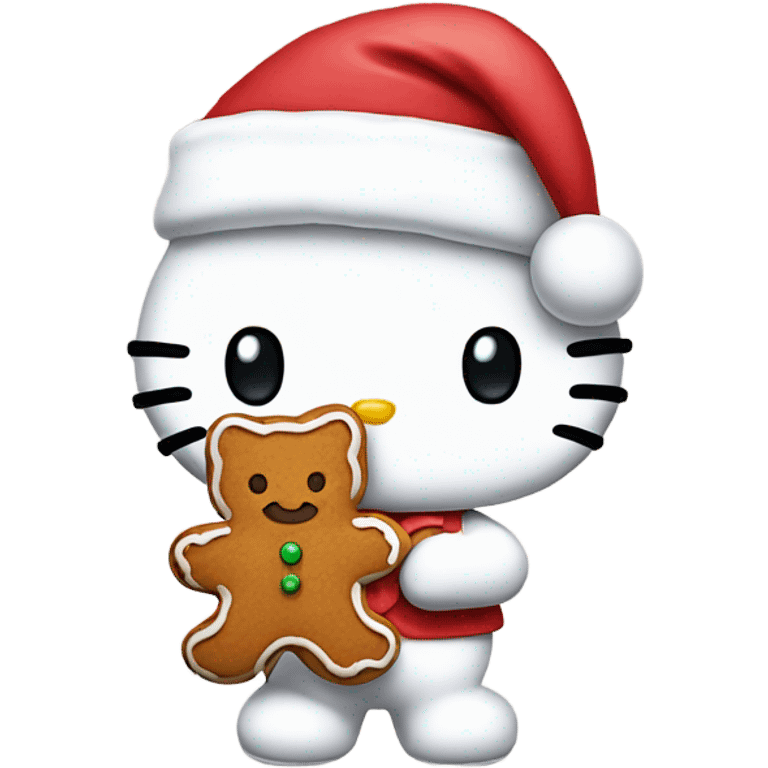 hello kitty holding a gingerbread cookie with a santa hat on emoji