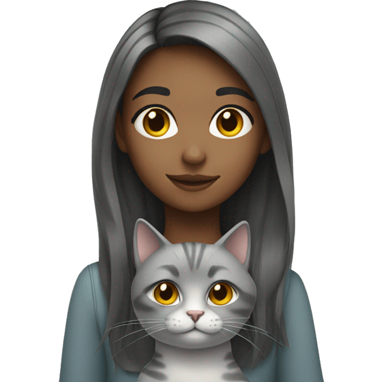 Girl with gray cat emoji