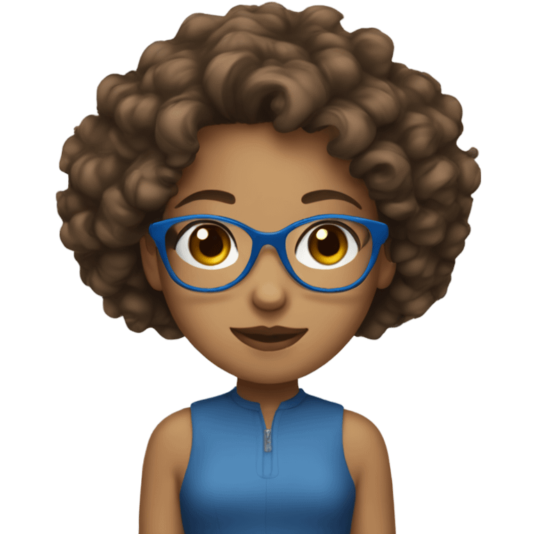 Girl with brown curlyish hair and blue glasses  emoji