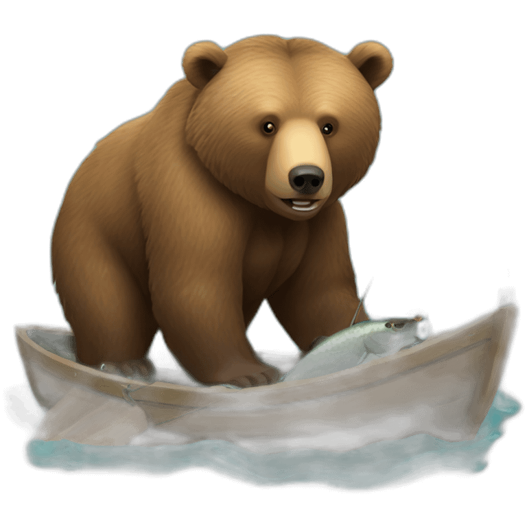 Grizzly bear with a fishing tod emoji