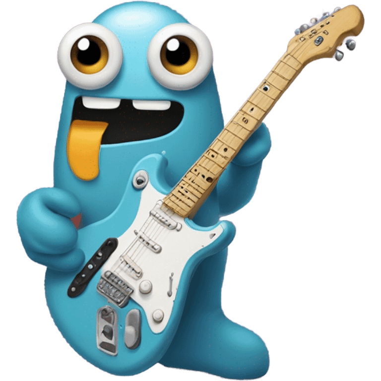 Thumb with googley eyes and electric guitar  emoji