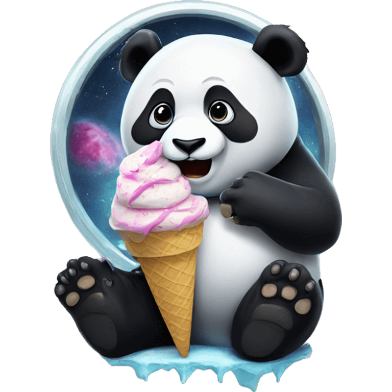 Panda eating ice cream in space  emoji