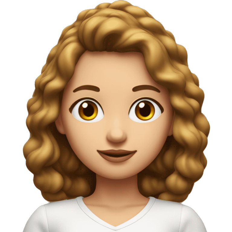 Has un emoji 3D de una chica de 18 años con el pelo ondulado café largo, con ojos café unos labios lindos rositas Una blusa blanca con cuello V emoji