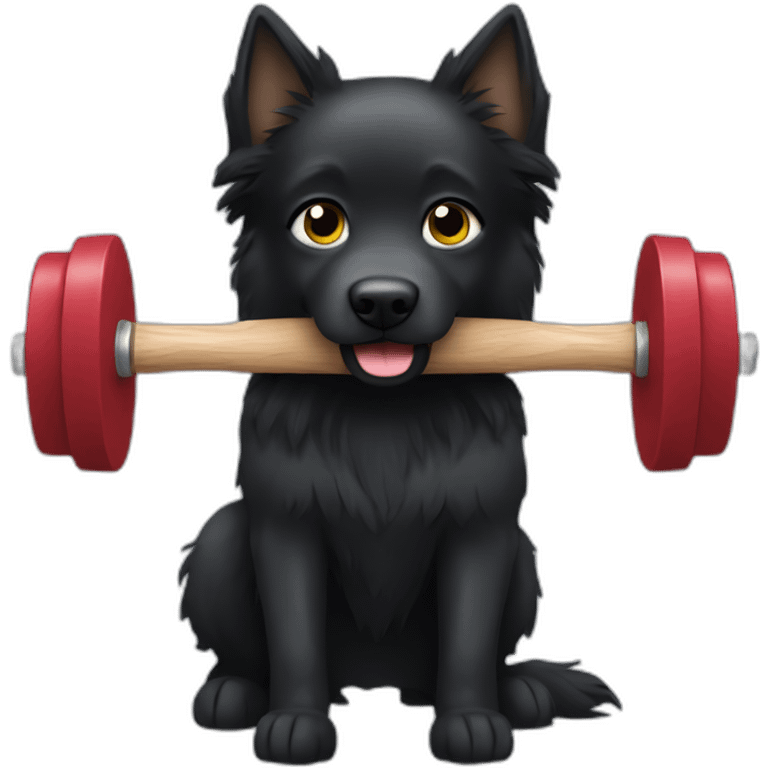 groenendael dog carrying wooden dumbbell emoji