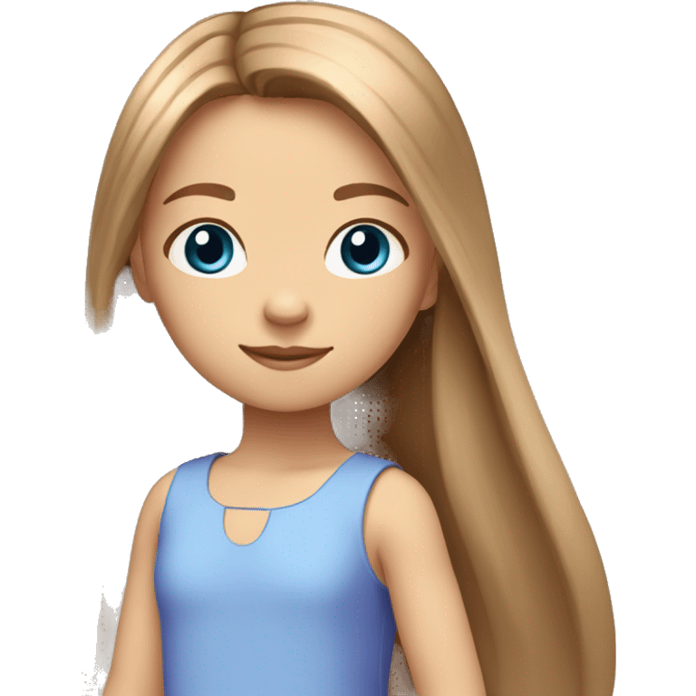 Little girl, Light-brown long straight hair, blue eyes, Light-purple dress  emoji