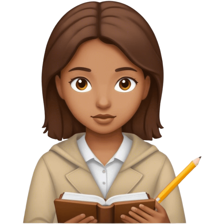 Brown girl brown hair studying  emoji