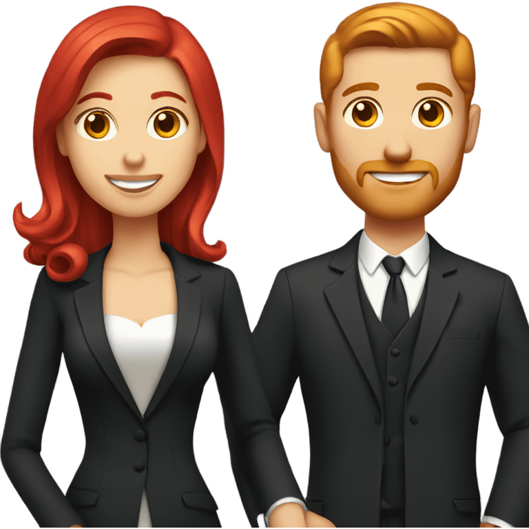 outdoor couple in formal attire red head male emoji